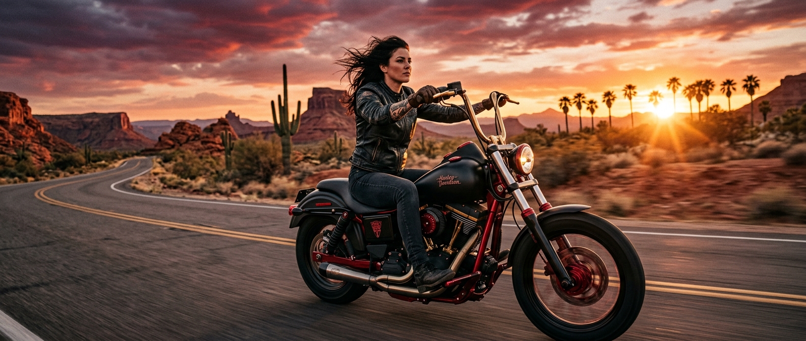 Woman rider at sunset